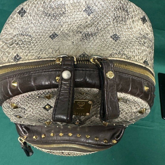 MCM Studded Gray and Brown Backpack - Picture 4 of 7